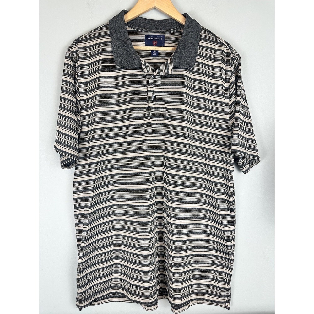 Saddlebred Short Sleeve 1/4 Button Striped Polo Shirt Size Large Golf Classic